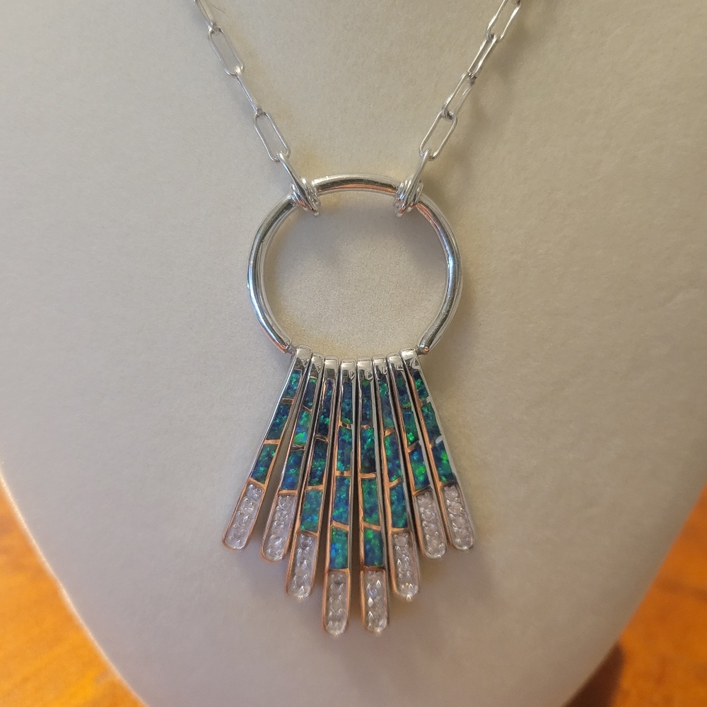 Stylish Sterling Silver And Fire Opal Necklace - image 2